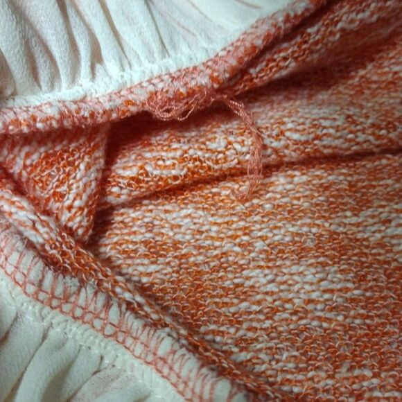 Ya Los Angeles Women's Knit Top Size M Pink Ivory Ruffle Hem Back Tie Scoop Neck - Picture 12 of 13